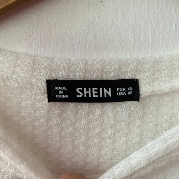SHEIN Peplum Top Womens XS White Waffle Texture Long Sleeve Minimalist - Picture 2 of 4